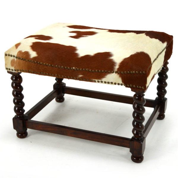 Gorham Cowhide Bench, Barley Twist Leg Home Source Furniture