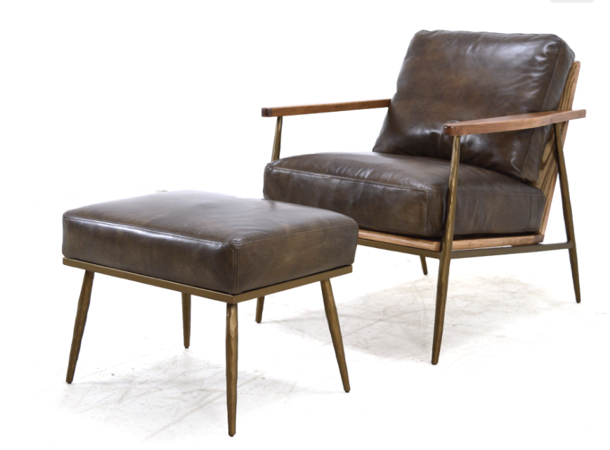 lounge chair, leather, ottoman, modern, vintage, brass, houston furniture