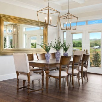 Traditional dining room. Furniture can be found at Home Source Furniture in Houston, Texas.