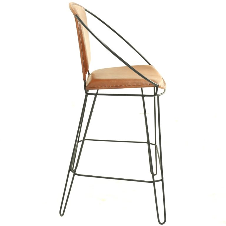 Dante Iron Barstool, Cigar Leather Home Source Furniture