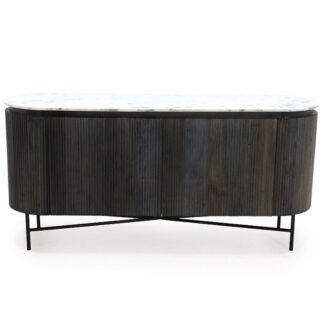 Perry Two Door Storage Console With Marble, Misty Grey