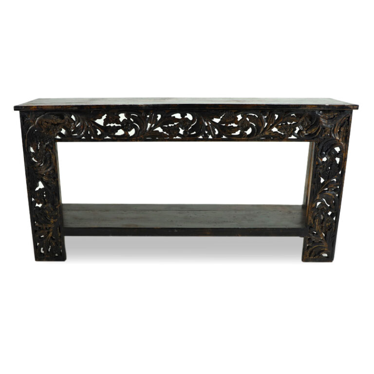 Intricate HandCarved Console Table MSI 524, Charred Black Home