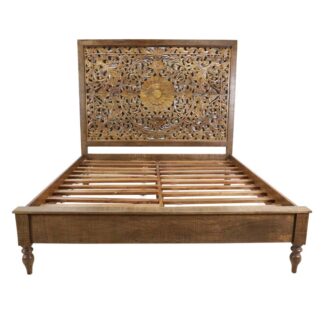 Sumatra Hand-Carved King Bed, Brushed Patina